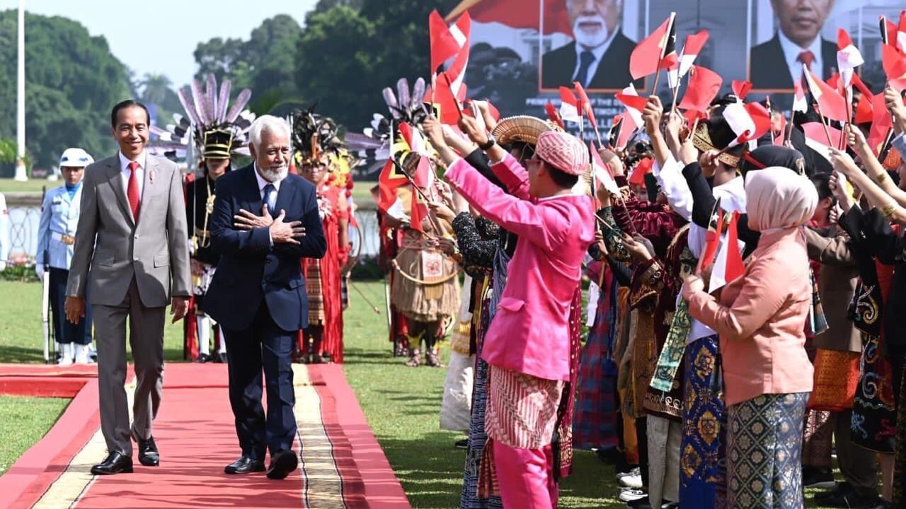 Prosesi Penyambutan Perdana Menteri (PM) Republik Demokratik Timor-Leste, Kay Rala Xanana Gusmao, di Istana Kepresidenan Bogor